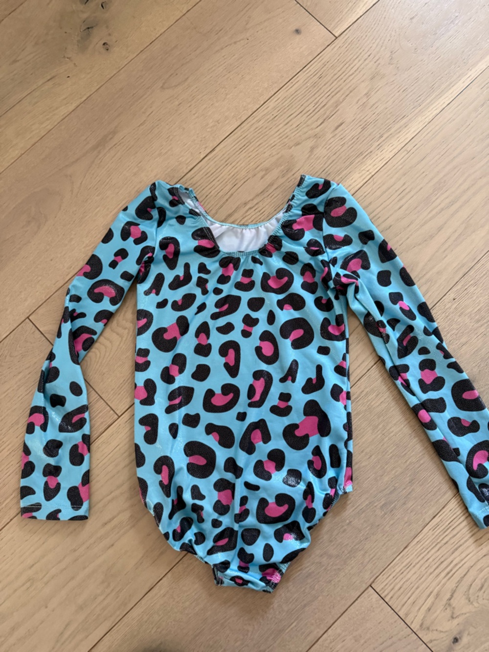 Girls' Long Sleeve Leopard Print One-Piece in Aqua and Pink 3-4T